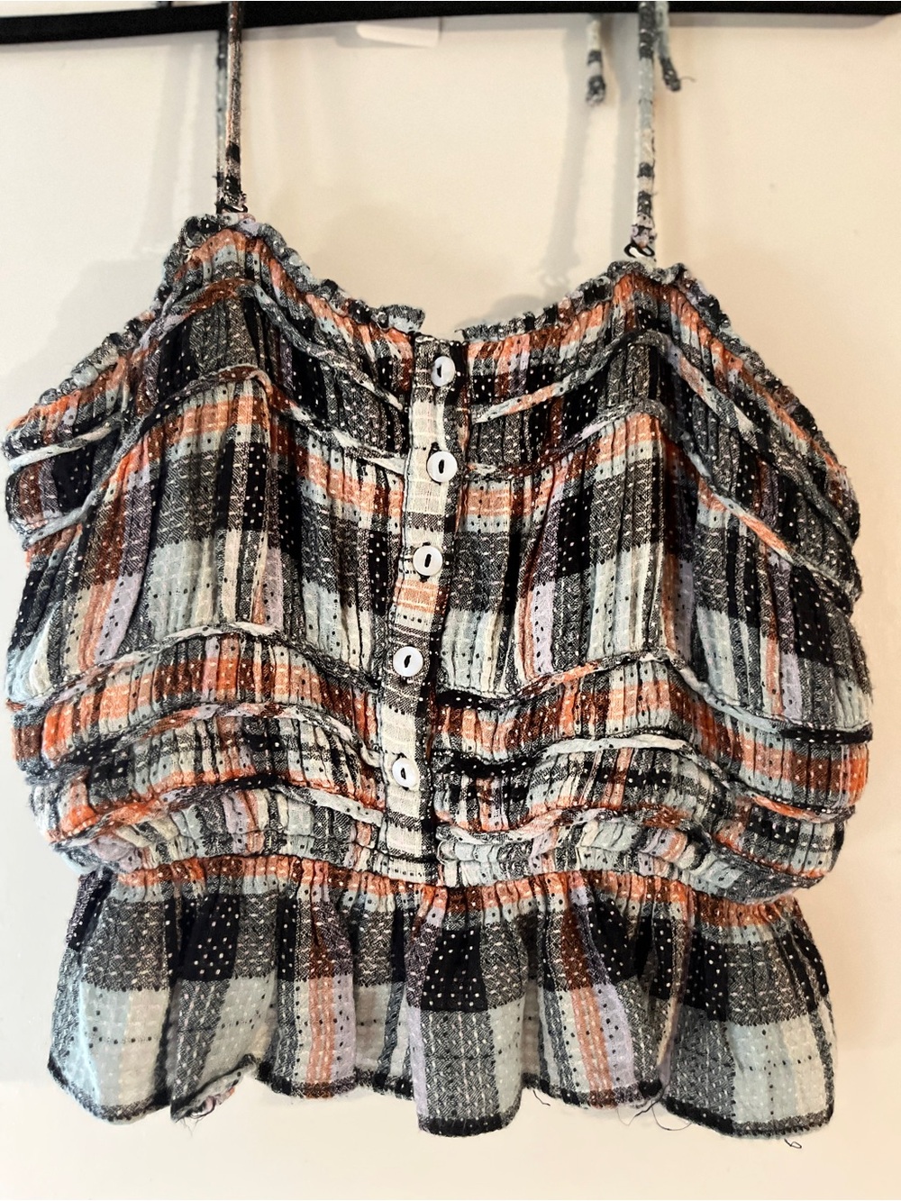 Free People Striped Smocked Cami in Black, Gray & Orange